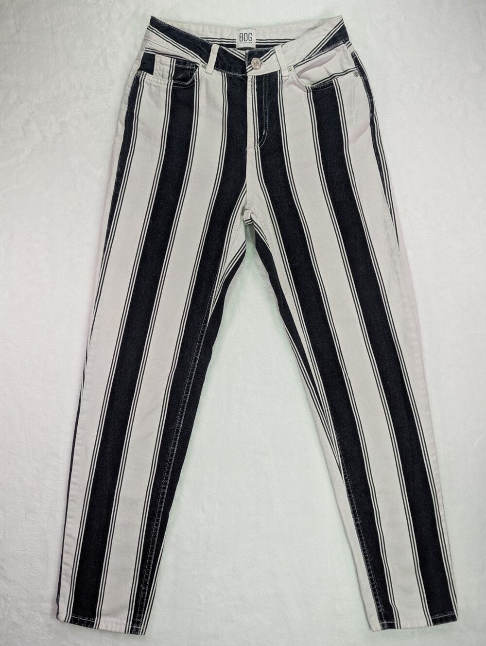 Urban Outfitters BDG Striped Mom Jeans High Waisted Black White Stripe 26